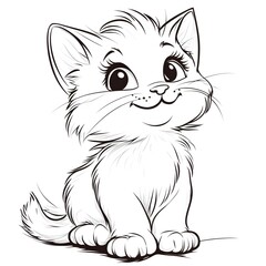 Obraz premium Cute Cartoon Kitten with Blank Outline for Kids to Color