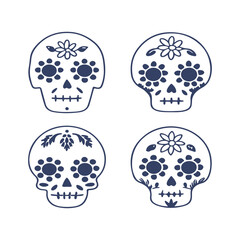 Cinco de Mayo Sugar Skull Silhouette Set Clipart Vector Illustration