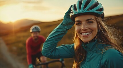 Sunset cycling adventure joyful riders in countryside bliss