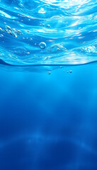 Blue water wave and bubbles on transparent background. BLUE UNDER WATER waves and bubbles. sea with sunlight reflection, Tranquil sea harmony of calm water surface. for graphic designing, editing, d