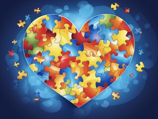 Autism Awareness Month: Celebrating Annual National Autism Awareness Week with Illustration of Jigsaw Puzzle Heart on Abstract Background