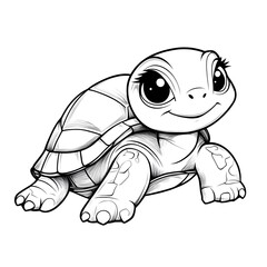 Fototapeta premium Cute Cartoon Turtle with Blank Outline for Coloring Kids Activity