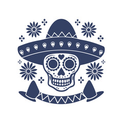 Cinco de Mayo Sugar Skull Silhouette Clipart Vector Illustration