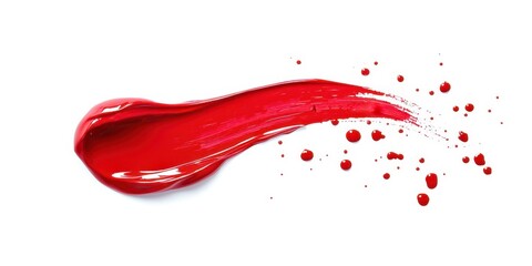 Red brush stroke with red paint on a white background