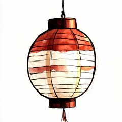 Fototapeta premium Watercolor Painting of a Traditional Asian Paper Lantern