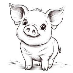 Cute Cartoon Pig with Blank Outline for Kids to Color