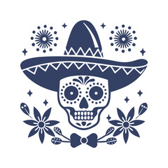 Cinco de Mayo Sugar Skull Silhouette Clipart Vector Illustration