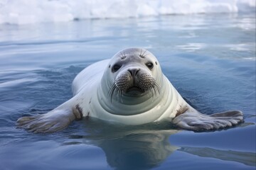 Fototapeta premium Bearded Seal in its Natural Habitat. Arctic Mammal Wildlife in the Wild Sea