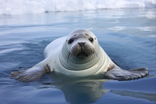 Bearded Seal in its Natural Habitat. Arctic Mammal Wildlife in the Wild Sea