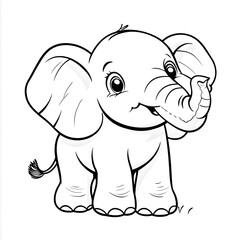 Obraz premium Cute Cartoon Elephant with Blank Outline for Kids to Color