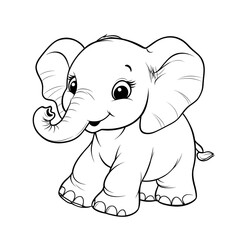 Obraz premium Cute Cartoon Elephant with Blank Outline for Kids Coloring and Drawing