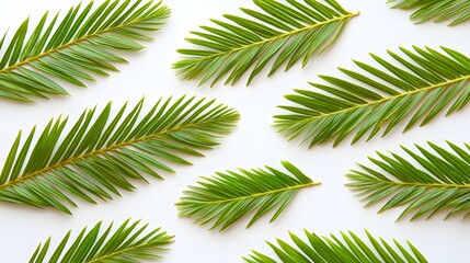 Fresh Green Palm Leaves on White Background for Tropical Decor