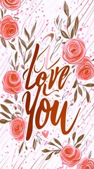 Naklejka premium Floral greeting card and I love you text