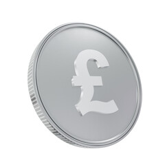 British pound coin silver 3D illustration icon render 4k angle money shiny gbp