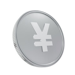 Obraz premium Japanese yen coin silver 3D illustration icon render 4k angle money shiny JPY
