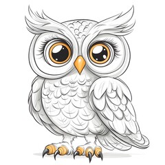Fototapeta premium Cute Cartoon Owl with Blank Outline for Kids Coloring and Art