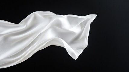 Flowing white fabric in motion against black background