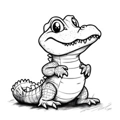Obraz premium Cute cartoon alligator with blank outline for kids to color and explore their creativity