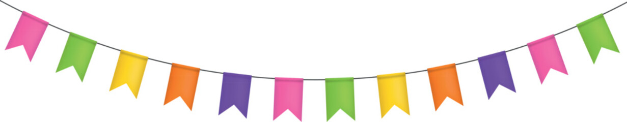 Festive flag garland. Carnival park with flags. Birthday, circus border decoration.