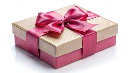 Obraz premium Gift Box with Pink Ribbon on White Background