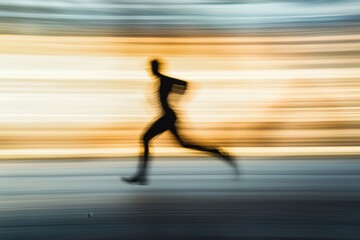 Silhouette of a runner against a blurred sunset background.