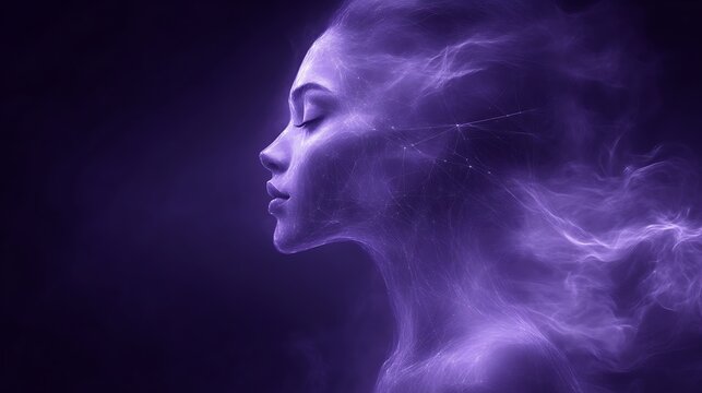 Serene Digital Portrait of a Woman in Purple Hues