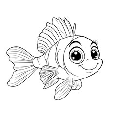 Obraz premium Cute Cartoon Fish with Blank Outline for Kids Coloring