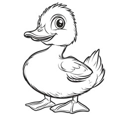 Fototapeta premium Cute Cartoon Duck with Blank Outline for Kids Coloring Activity
