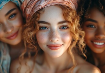 Obraz premium Close-Up of Vibrant Wavy Hair with Colorful Headwrap