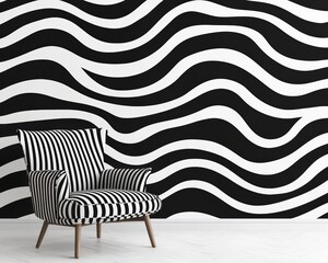 A sleek black-and-white wave pattern flowing seamlessly, offering a modern, minimalist look with an elegant abstract design for a stylish background