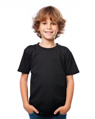 Blank Black T-Shirt Template for Kids. Isolated on White Background for Fashion Clothing Design