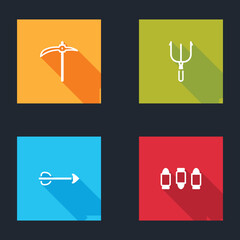 Set Pickaxe, Neptune Trident, Arrow and Bullet icon. Vector