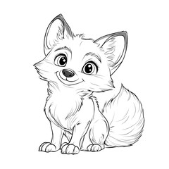 Cute Cartoon Fox with Blank Outline for Coloring Kids Activity