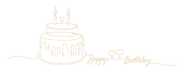Birthday cake and candles line art style 