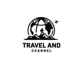 Travel and Adventure Logo – Minimalist Globe and Mountain Branding Design