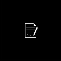 Contract with pen icon isolated on dark background