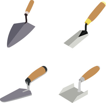 brick trowel , angel trowel , margin trowel , gauging trowel vector design 