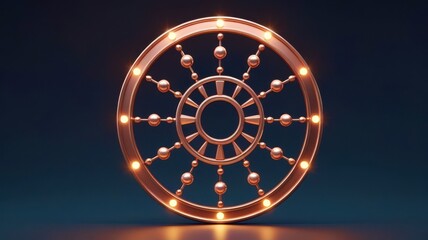 Gold colored circle with many small lights on it