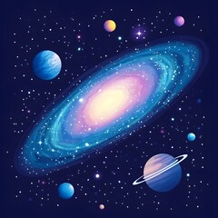 Fototapeta premium Andromeda Galaxy with Planets Glowing Andromeda Cosmic Scene Celestial View of Andromeda.Deep Space Andromeda Vision.Majestic Andromeda Galaxy Glow