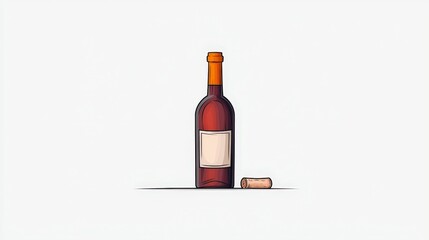 Illustration of Red Wine Bottle with Cork and Blank Label on Light Background