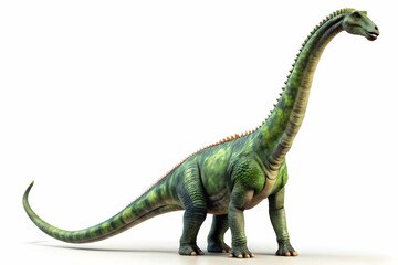 Fototapeta premium Brachiosaurus: A majestic Brachiosaurus, a gentle giant of the prehistoric era, stands tall against a pure backdrop, showcasing its impressive size and intricate details.
