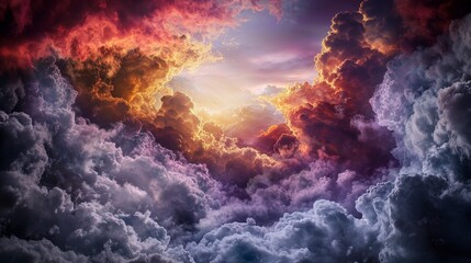 Naklejka premium Stunning sunset clouds overlooking majestic landscape nature photography dramatic atmosphere serene viewpoint