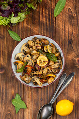 Roasted button mushrooms.