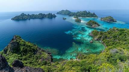Obraz premium Exploring a chain of small islands rising from the sea tropical paradise aerial view nature's hidden gem