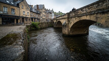 Fototapeta premium Charming riverside city with cobblestone streets picturesque bridge france urban scene serene view travel inspiration