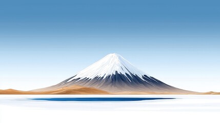 Majestic Snow-Capped Mountain Against a Clear Blue Sky with Serene Lake Reflection