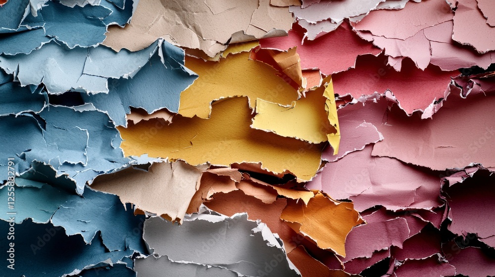 Poster torn paper collage art creative studio abstract design colorful layers close-up artistic expression