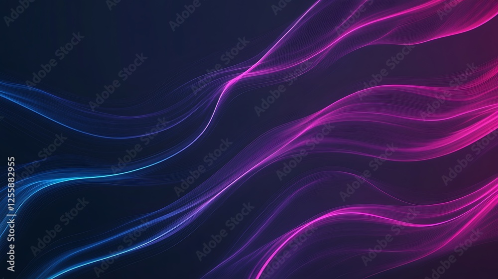 Poster A vibrant abstract background featuring flowing lines in blue and pink hues against a dark backdrop, creating a modern and dynamic visual effect.