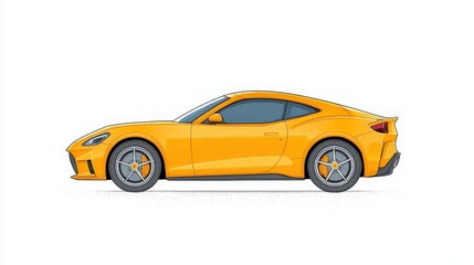 Fototapeta premium Bright Yellow Sports Car Profile View, Sleek Design, Modern Lines, Dynamic Appearance