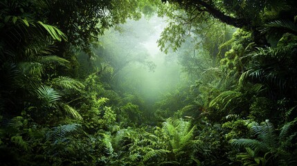Exploring the vibrant greenery of a dense tropical rainforest in nature's heart lush and untamed scene